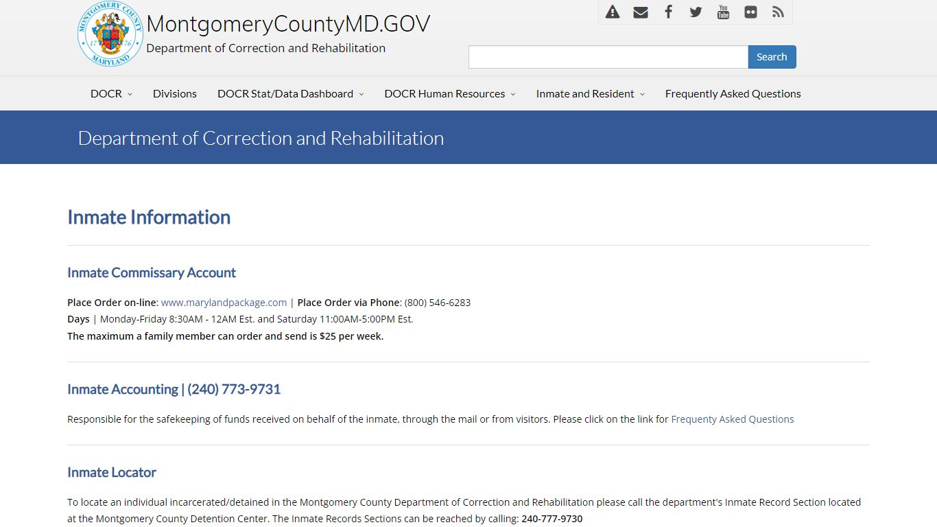 Inmate Information - Montgomery County Maryland